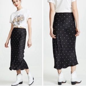 Anine Bing Bar Silk Midi Skirt Black with White Polka Dot Print Size M